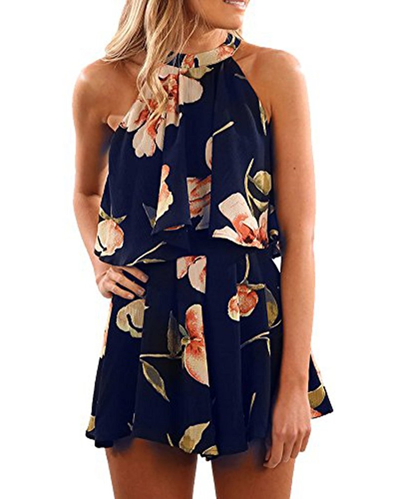 Vestido Feminino Sem Mangas Com Estampa Floral