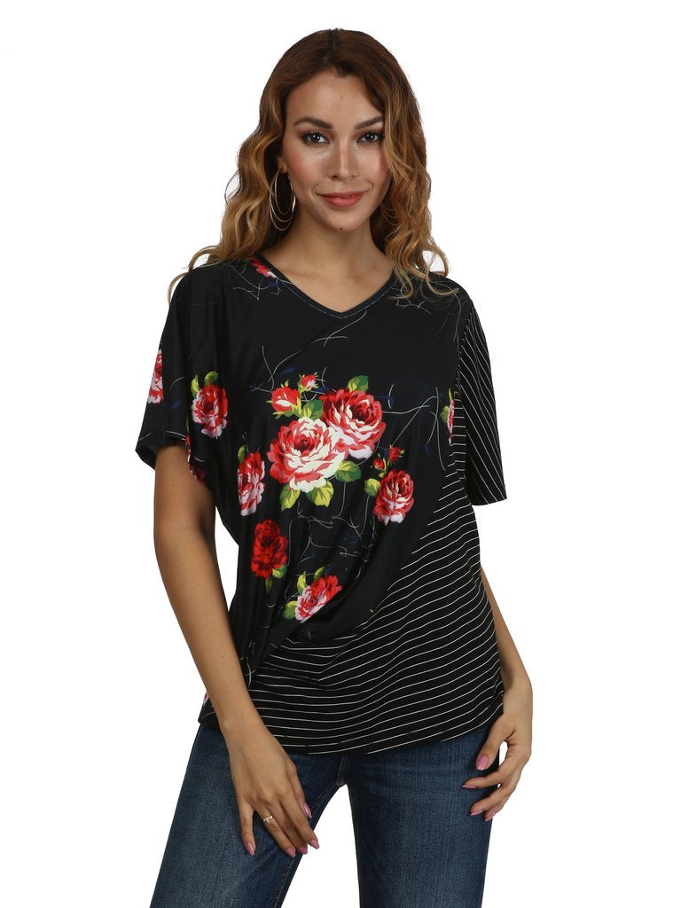 Moda Feminina Com Decote Em V Impresso T-shirt